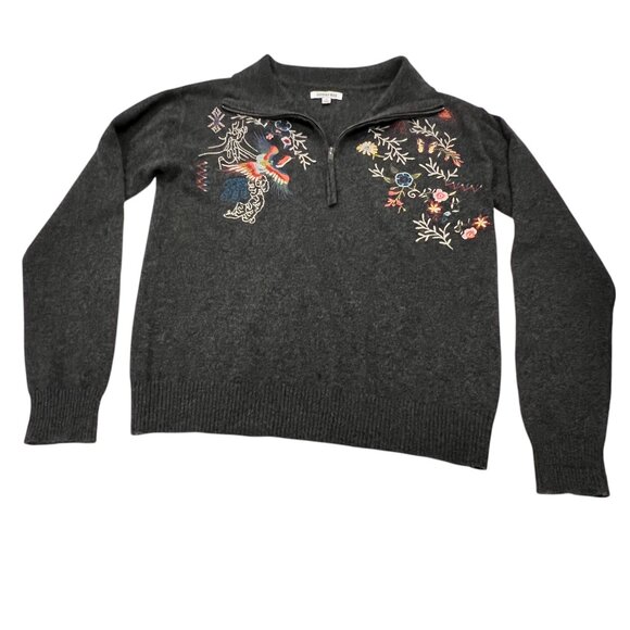 Johnny Was Dreamer 1/4 Zip Cashmere Sweater, Bird Embroidery XS - Picture 10 of 10